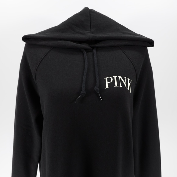 Pink Women's Raw Edge Hem Cropped Everyday Fleece Pullover Hoodie Black Size L - Picture 2 of 8
